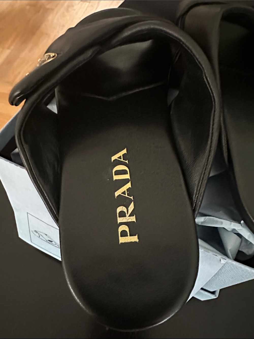 Prada Black Napa Leather Crisscross Logo Slide Sandals - Size 37 (6.5, 7) - Picture 8 of 11